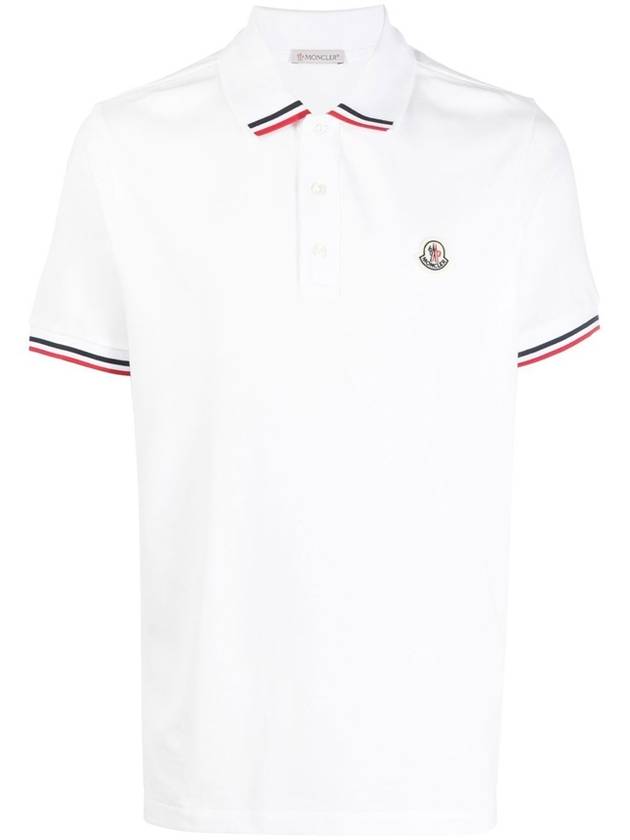 Men's Patch Logo Three Stripes Collar PK Polo TShirt Optical White 8A00015 899UR 002 - MONCLER - BALAAN 1