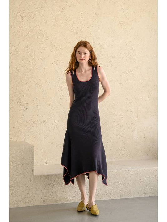 Caisienne slim fit sleeveless slit unbalanced knit dress_black - CAHIERS - BALAAN 1