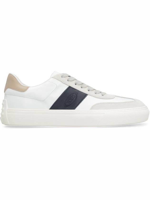 Leather Suede Low Top Sneakers White Navy - TOD'S - BALAAN 3