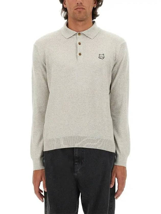 Fox Motif Knitted Polo Shirt Light Grey - MAISON KITSUNE - BALAAN 2