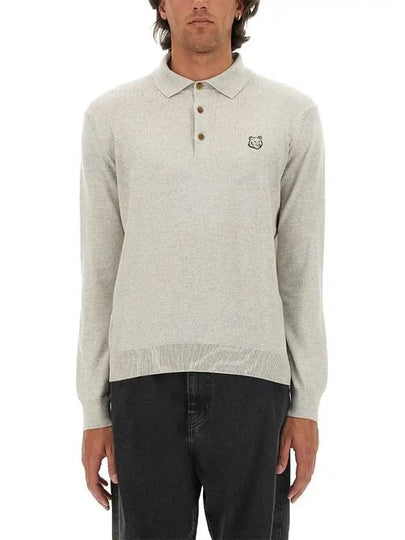 Fox Motif Knitted Polo Shirt Light Grey - MAISON KITSUNE - BALAAN 2