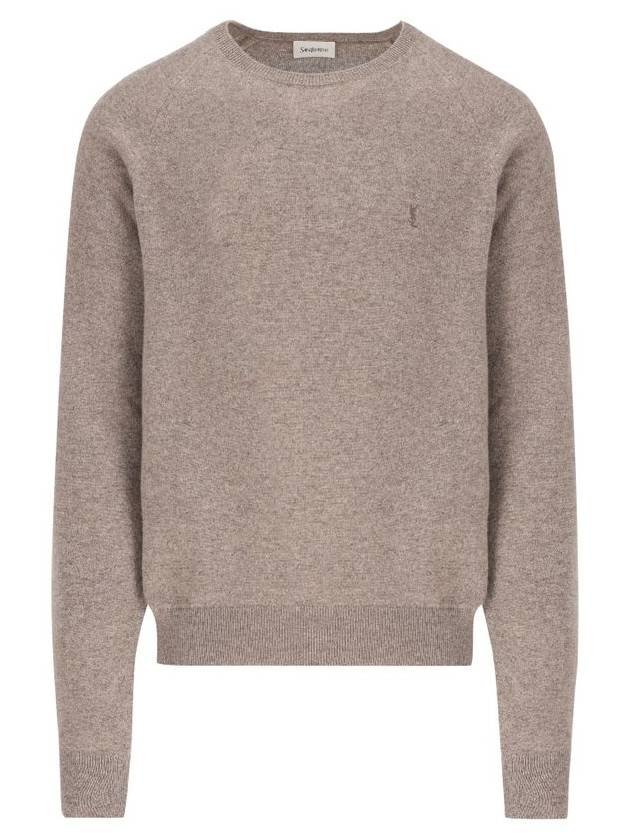 Cassandre crew neck long sleeve knit top beige - SAINT LAURENT - BALAAN 2