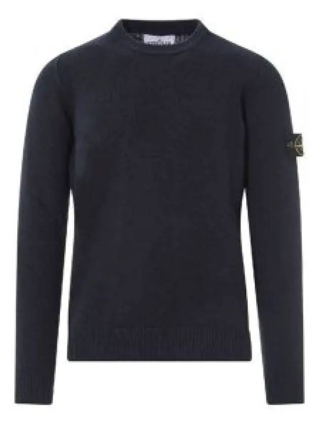 Logo Patch Crew Neck Wool Knit Top Navy - STONE ISLAND - BALAAN 2