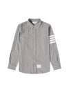 Men's Diagonal Shambray Print Nametag Straight Fit Long Sleeve Shirt Medium Grey - THOM BROWNE - BALAAN 2