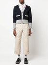 Three Stripe V Neck Cotton Cardigan Navy - THOM BROWNE - BALAAN 3