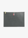 Pebble Grain Three Stripes Zipper Small Clutch Bag Dark Grey - THOM BROWNE - BALAAN 2