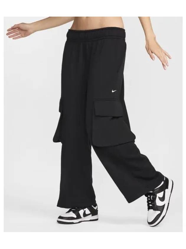 Sportswear Low Rise Oversized French Open Hem Terry Straight Pants Black - NIKE - BALAAN 1