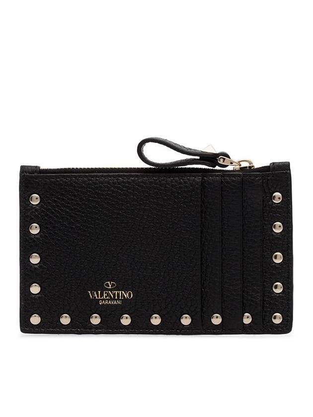 Rockstud Zipper Card Wallet Black - VALENTINO - BALAAN 3