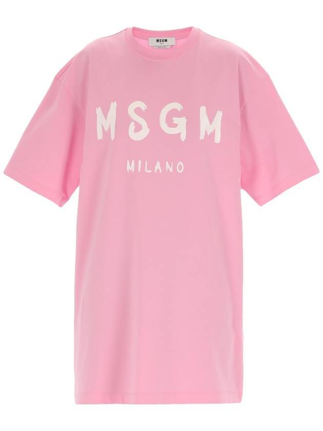 Milano Brushed Logo Short Sleeve Short Dress Pink - MSGM - BALAAN 1