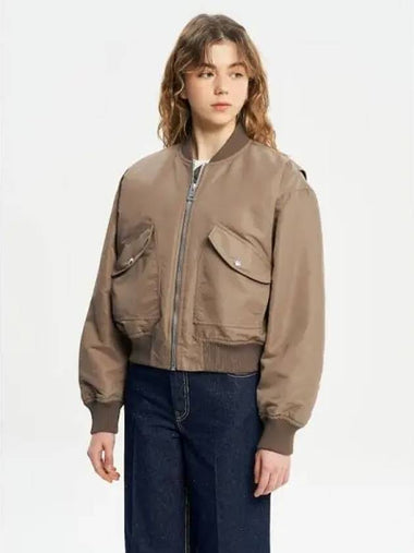 Women s bomber nylon logo lettering embroidery taupe color domestic product - MAISON KITSUNE - BALAAN 1