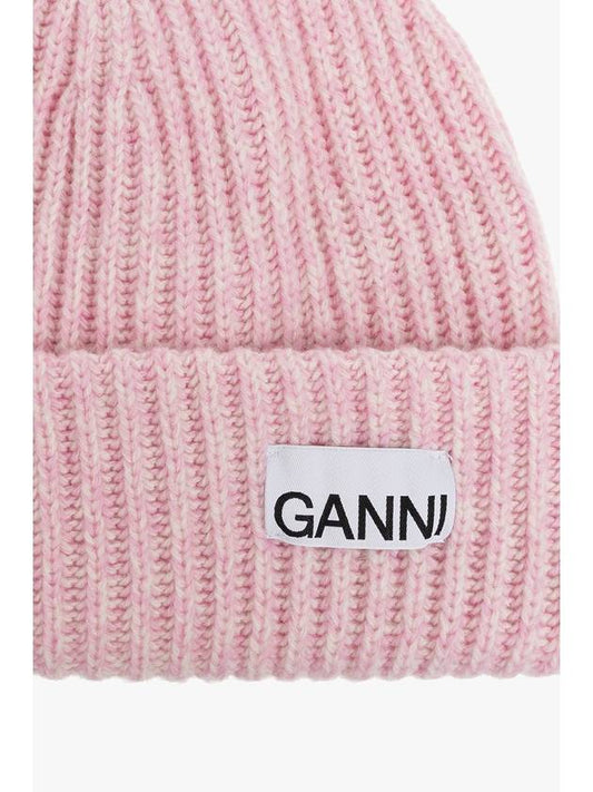 Logo Wool Beanie Pink Women s - GANNI - BALAAN 2