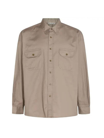 Studios Oversized Cotton Long Sleeve Shirt Beige - ACNE STUDIOS - BALAAN 1