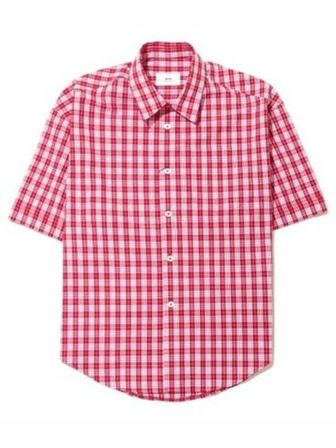 Check Pattern Short Sleeve Shirt Red - AMI - BALAAN 1