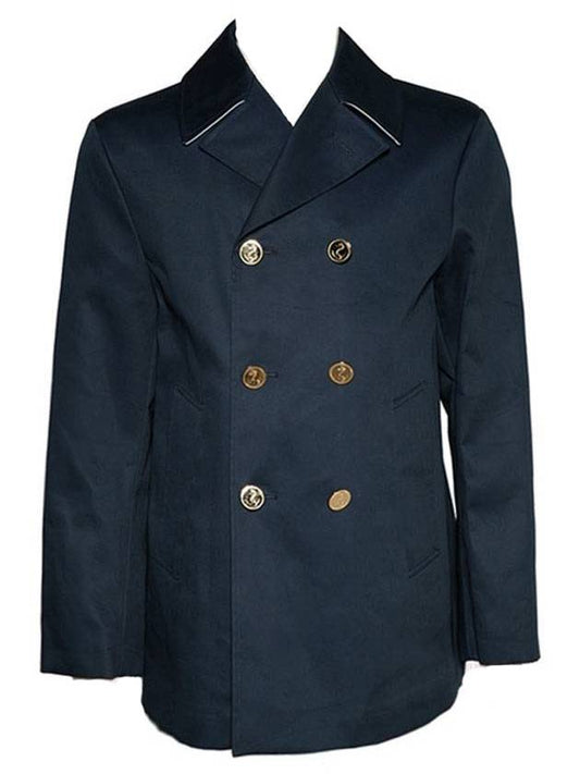 gold button cotton double jacket navy - THOM BROWNE - BALAAN.