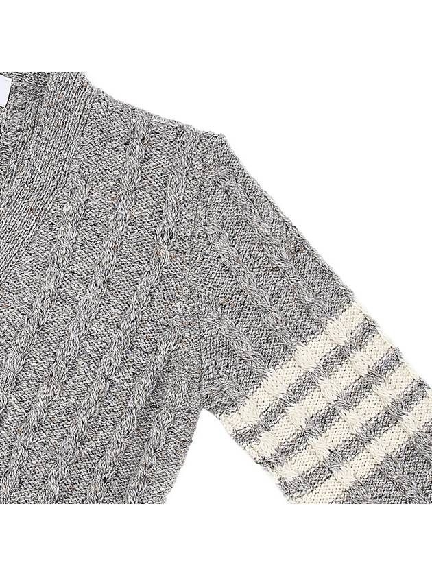 Donegal Twist Cable 4 Bar Classic V Neck Cardigan Light Grey - THOM BROWNE - BALAAN 5