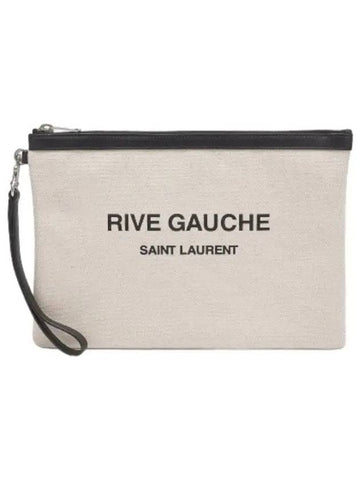 Rive Gauche Fabric Pouch Beige Bag - SAINT LAURENT - BALAAN 1