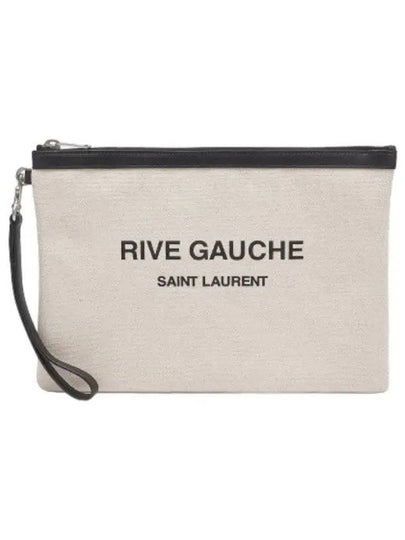 Rive Gauche Zipper Strap Canvas Clutch Bag White - SAINT LAURENT - BALAAN 2