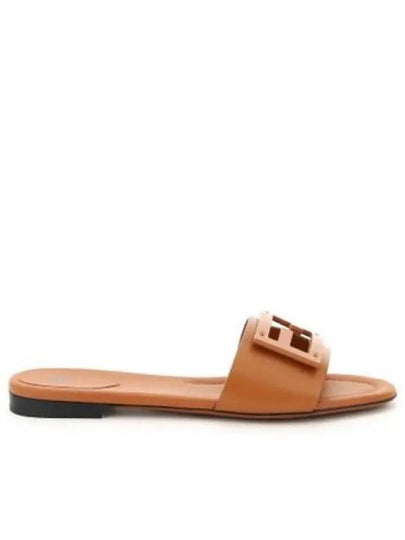 Baguette FF Logo Leather Slippers Brown - FENDI - BALAAN 2