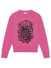 Pink Flower Graphic O-Neck Knit Top Pink - GANNI - BALAAN 3