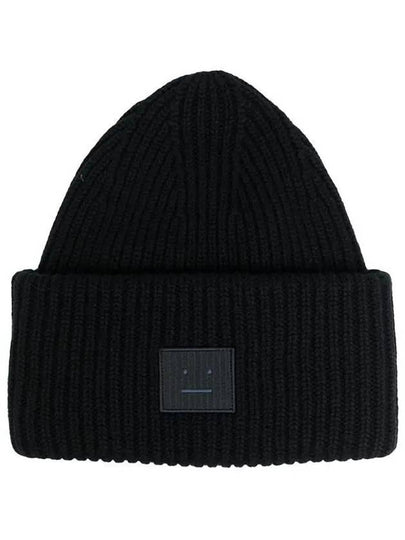 Face Patch Ribbed Wool Beanie Black - ACNE STUDIOS - BALAAN 2