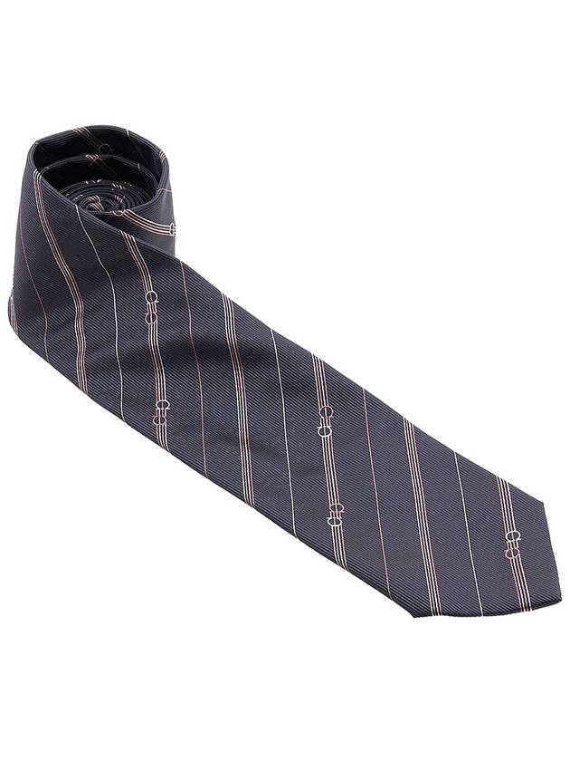 Ferragamo Men's Sprite Gancini Silk Tie 35 0802 BLACK LOGHI RED 0757661 - SALVATORE FERRAGAMO - BALAAN 2