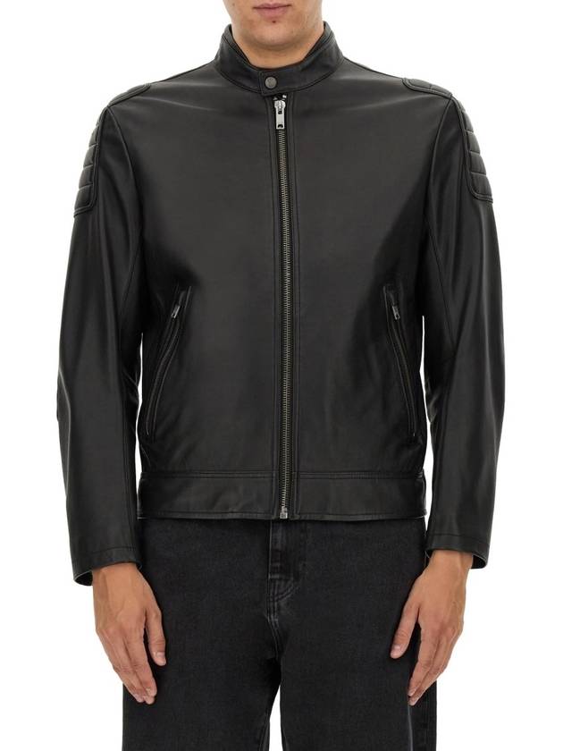 Regular fit leather jacket black - HUGO BOSS - BALAAN 1