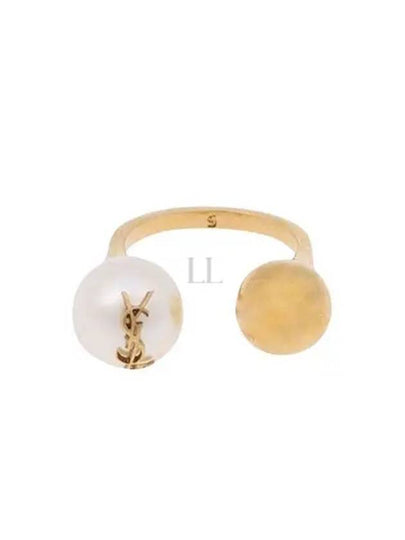 YSL Logo Pearl Ring Aging Brass Gold - SAINT LAURENT - BALAAN 2