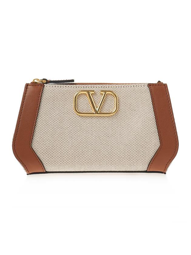 V Logo Signature Pouch Bag Beige Brown - VALENTINO - BALAAN 2