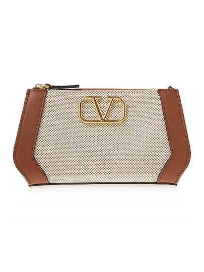 V Logo Signature Pouch Bag Beige Brown - VALENTINO - BALAAN 2