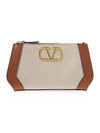 V Logo Signature Pouch Bag Beige Brown - VALENTINO - BALAAN 1