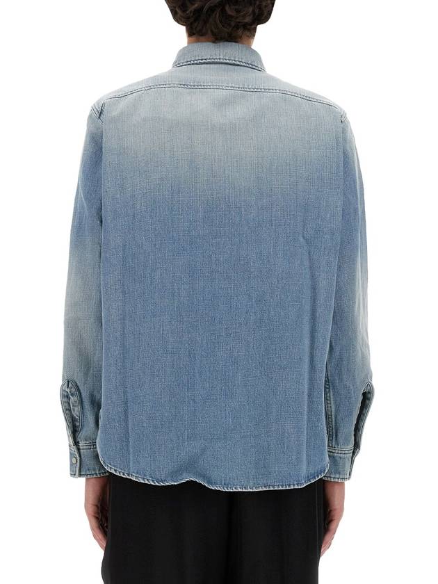 Oversized Denim Long Sleeve Shirt Blue - SAINT LAURENT - BALAAN 4