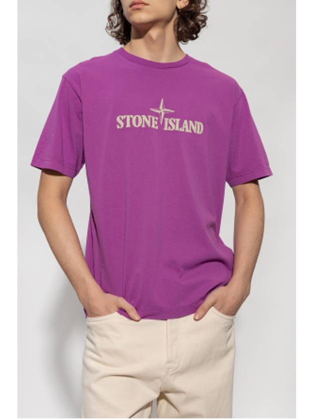 Stitches Two Embroidery Short Sleeve T-Shirt Purple - STONE ISLAND - BALAAN 4