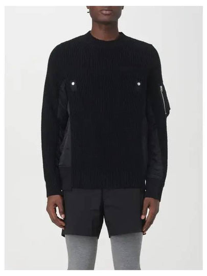 Nylon Twill Wool Knit Top Black - SACAI - BALAAN 2