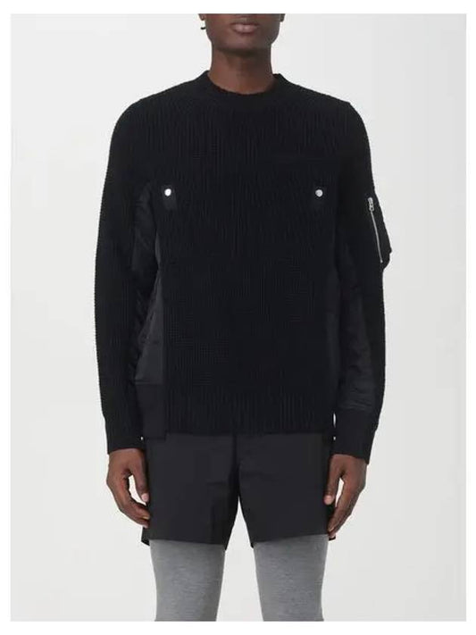 Nylon Twill Wool Knit Top Black - SACAI - BALAAN 2