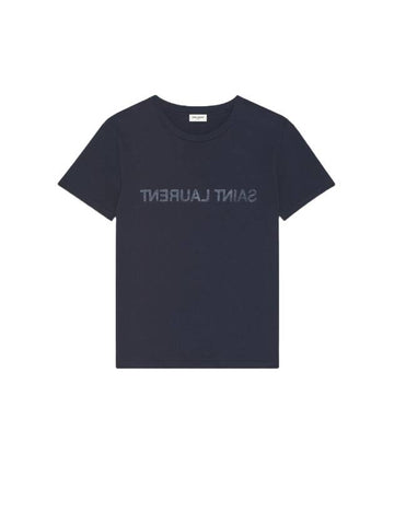 Reverse Logo T-Shirt Navy Blue - SAINT LAURENT - BALAAN 1