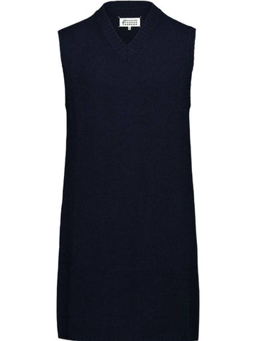 Women's V-neck Knit Midi Dress Blue - MAISON MARGIELA - BALAAN 1