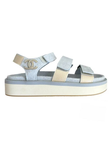 CC Logo Suede Velcro Sandals Blue - CHANEL - BALAAN 1