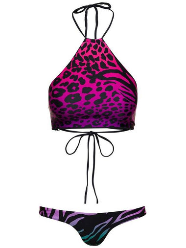 Animal-Print Bikini Set In Fuchsia Technical Fabric Woman - THE ATTICO - BALAAN 1