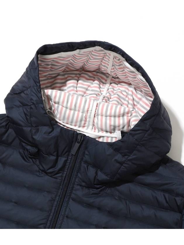 Matte Nylon 4-Bar Stripe Downfill Quilted Hoodie Padding Navy - THOM BROWNE - BALAAN 5