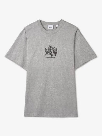 Embroidered Deer Short Sleeve T-Shirt Grey - BURBERRY - BALAAN 2