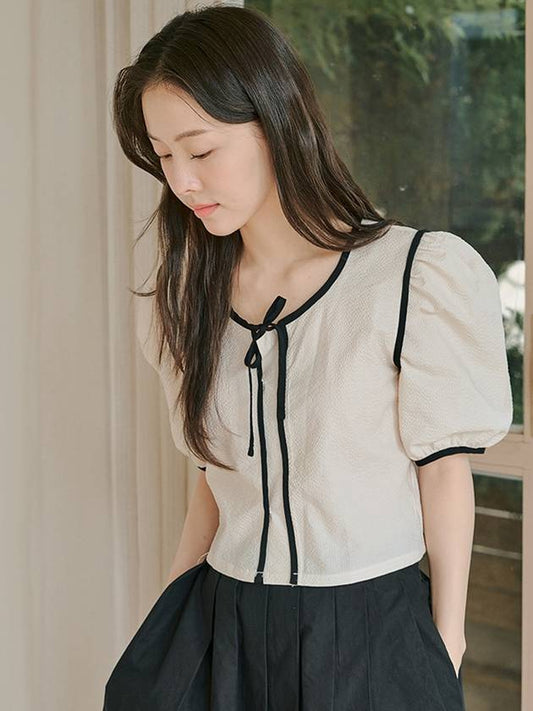 ANC PIPING RIBBON PUFF BLOUSE_IVORY - ANOETIC - BALAAN 1