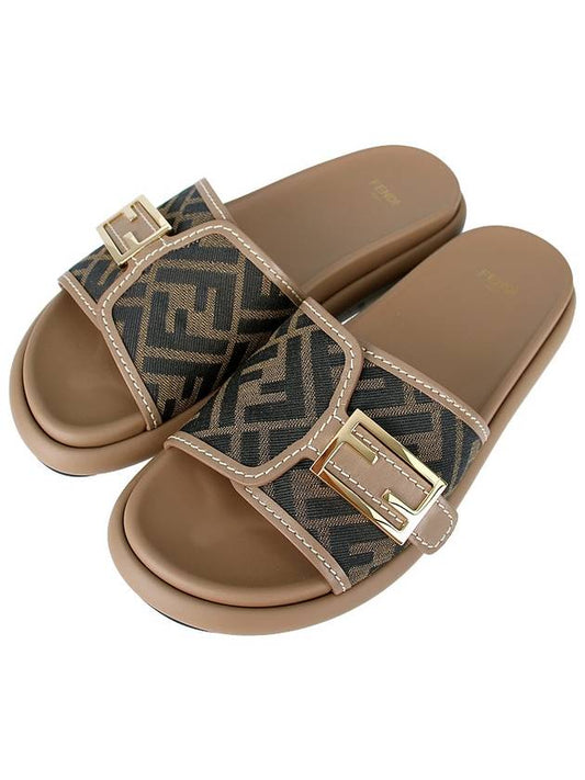 FF Baguette Slide Slippers Brown - FENDI - BALAAN 2