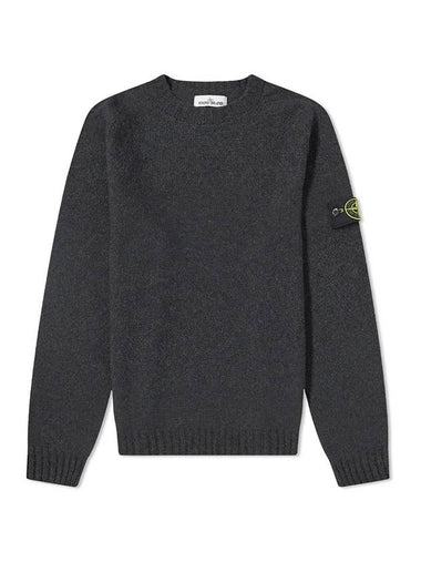 Waffen Patch Round Neck Wool Knit Top Charcoal - STONE ISLAND - BALAAN 1