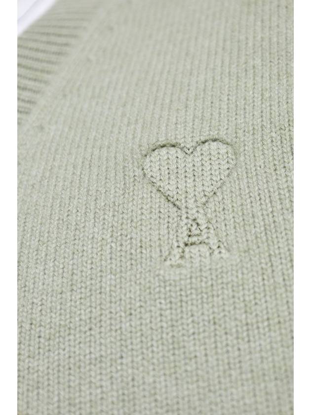 Embossed Logo V Neck Wool Cashmere Knit Top Green Aqua - AMI - BALAAN 6