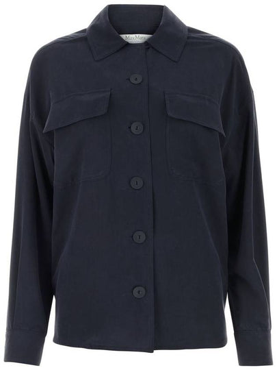 Lucilla Silk Long Sleeve Shirt Blue Marine - MAX MARA - BALAAN 2