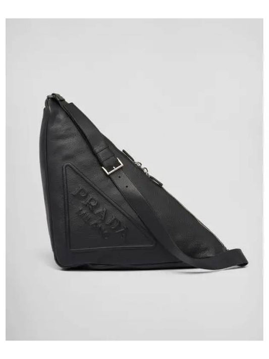 Triangle Large Leather Cross Bag Black - PRADA - BALAAN 2