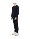 Intarsia Stitch Crew Neck Merino Wool Knit Top Navy - THOM BROWNE - BALAAN 5