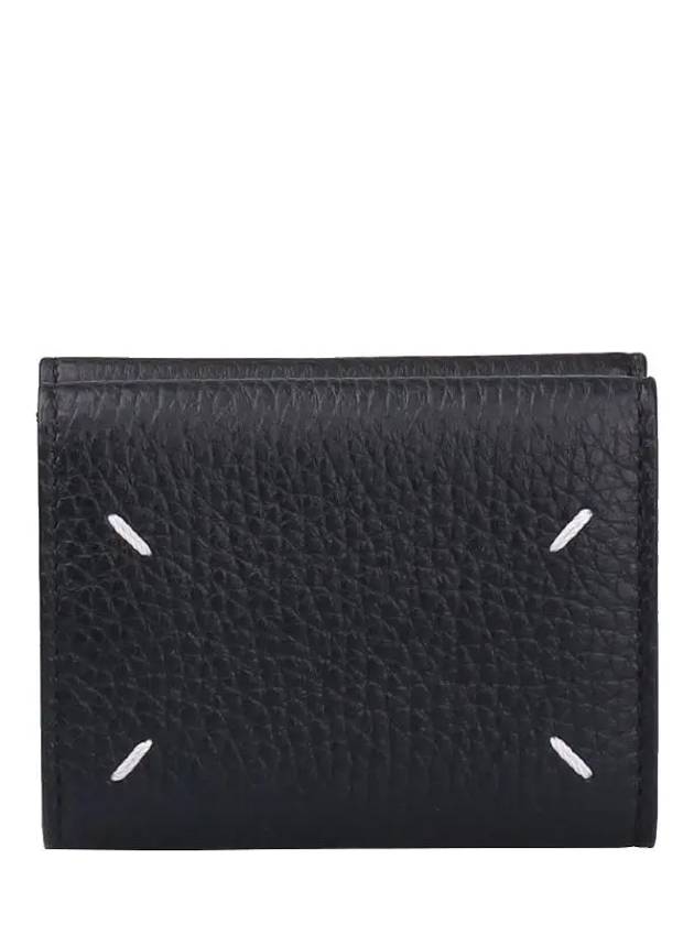 Trifold Stitched Leather Half Wallet Black - MAISON MARGIELA - BALAAN.