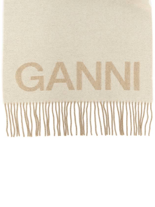 Logo Print Fringe Wool Muffler Beige - GANNI - BALAAN 8