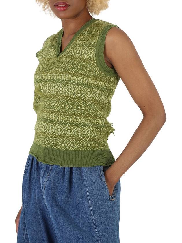 Maison Margiela Green Distressed Fair Isle Knitted Sweater Vest, Size X-Small - MAISON MARGIELA - BALAAN 2